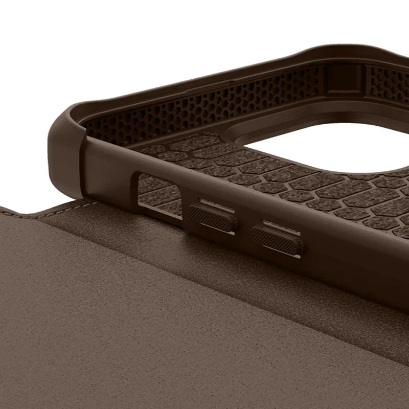 Itskins Hybrid Folio iPhone 13 Pro Max Cover - Brown With Real Leather - Tashqila Itskins Hybrid Folio iPhone 13 Pro Max Cover - Brown With Real Leather - Tashqila